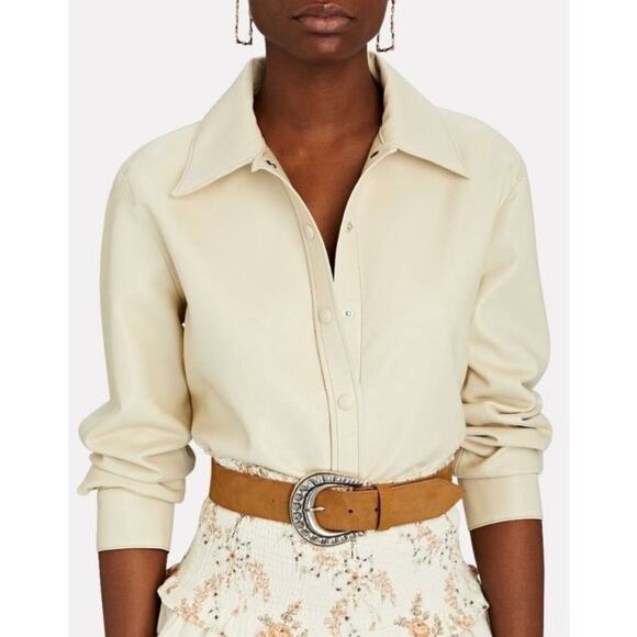 Agolde Calla Vegan Leather Collared Shirt Jacket Shacket Cream Ecru Small - Picture 1 of 14